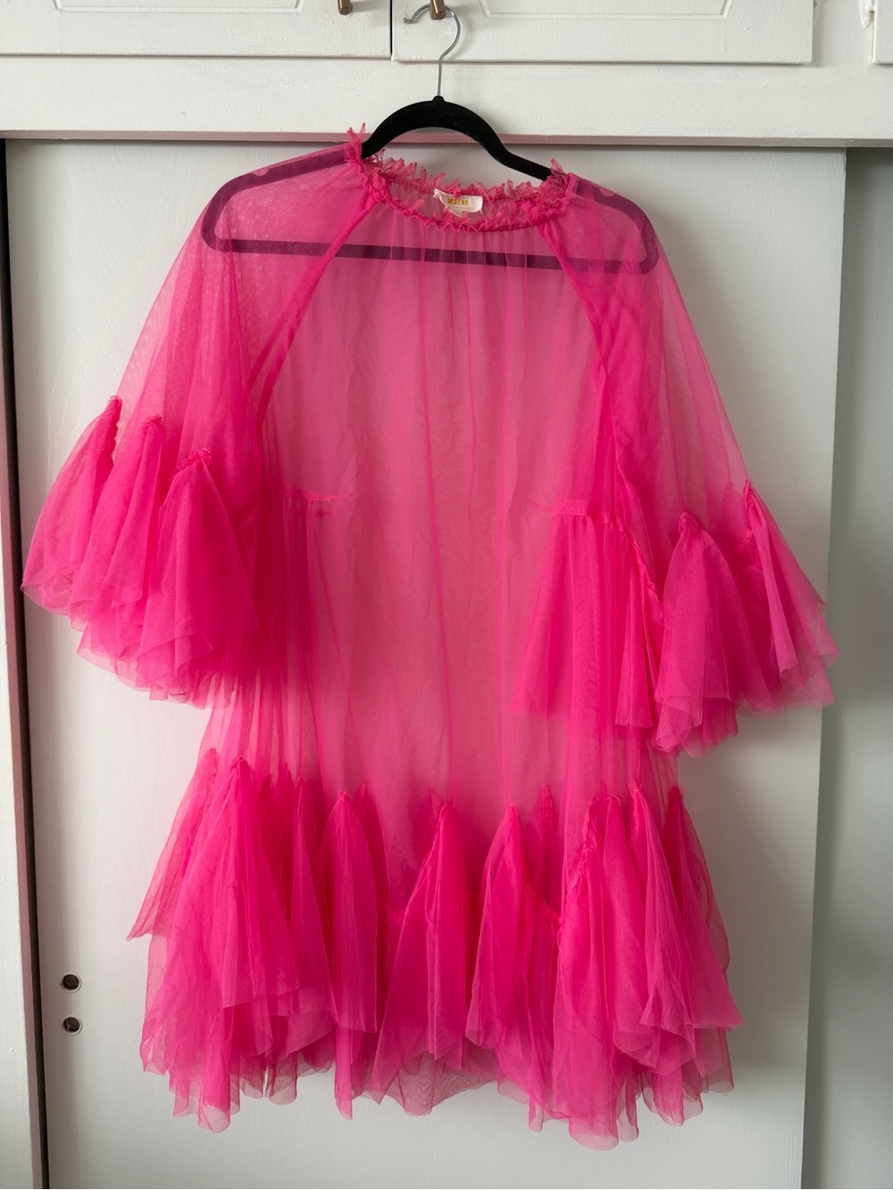 Anthropologie Vibrant Hot Pink Tulle Ruffle Dress